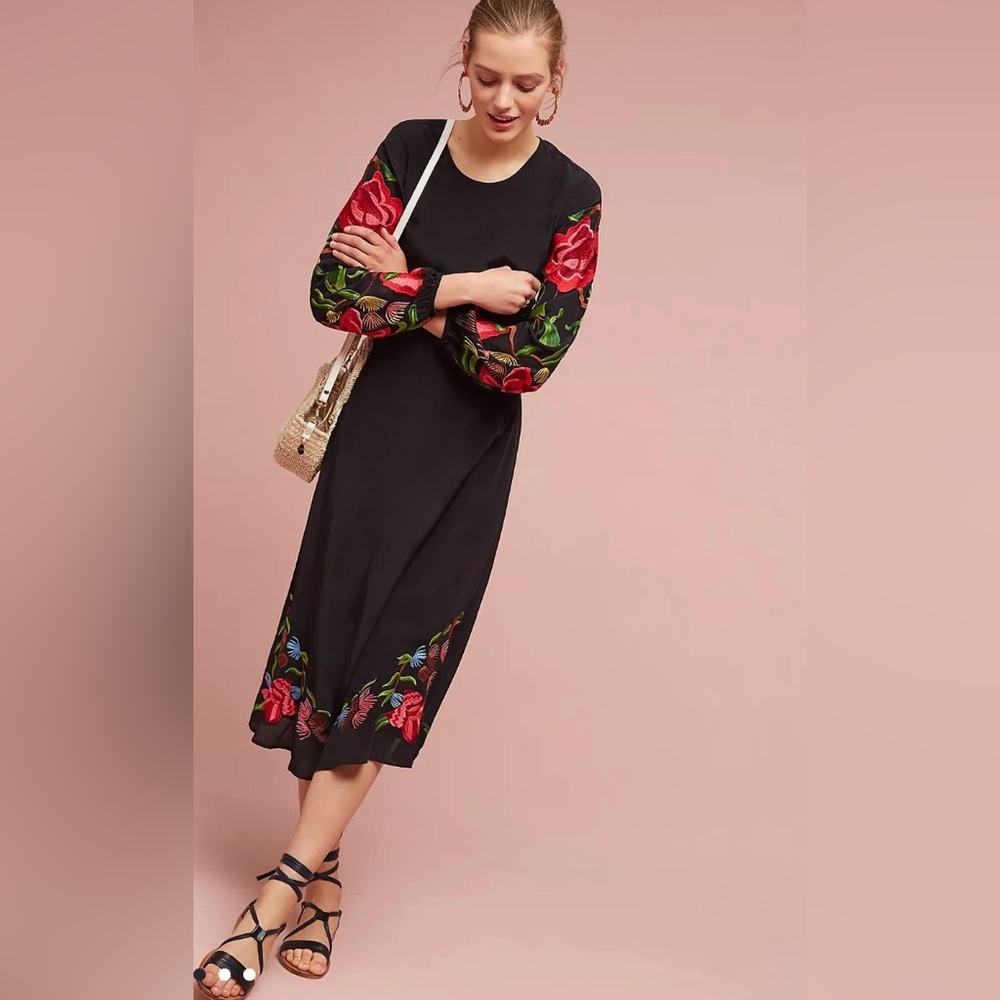 Seen Worn Kept Anthropologie Loren embroidered midi dress size 2
